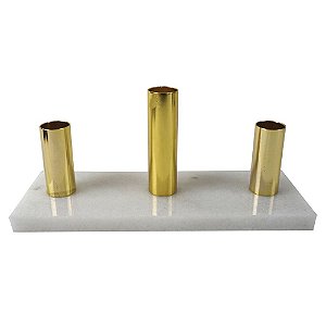 CASTICAL EM METAL PARA 3 VELAS DOURADO COM BASE EM MARMORE B