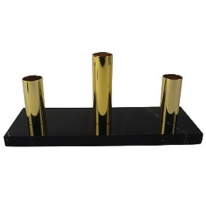 CASTICAL EM METAL PARA 3 VELAS DOURADO COM BASE EM MARMORE P