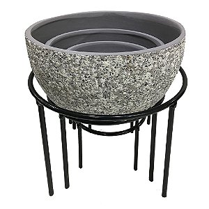 CONJ. DE CACHEPOTS DE CERAMICA COM SUPORTE DE METAL 3 PCS G