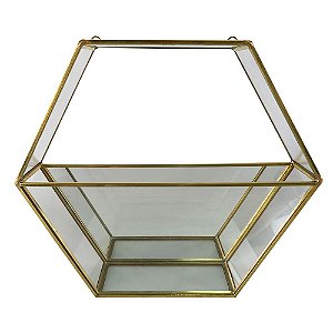 VASO DE VIDRO E METAL DOURADO 25,5CM X 5,5CM X 25CM