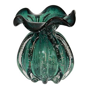 VASO DE VIDRO VERDE  MURANO 11,5CM X 13CM