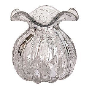 VASO DE VIDRO TRANSPARENTE  MURANO 11,5CM X 13CM