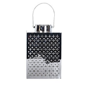 LANTERNA DECORATIVA EM ACO INOX PRATA 19,5CM X 19,5CM X 29,5