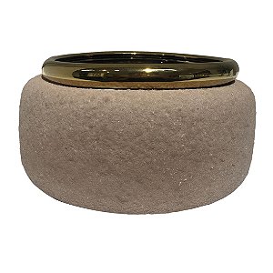 CACHEPOT DE CERAMICA MARROM E DOURADO