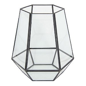 VASO SEXTAVADO DE METAL E VIDRO PRETA 19CM X 21CM X 22,5CM