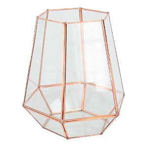 VASO SEXTAVADO DE METAL E VIDRO ROSE 19CM X 21CM X 22,5CM