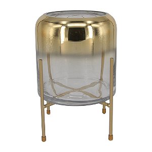 VASO DE VIDRO TRANSPARENTE COM DEGRADE DOURADO E BASE DE ME