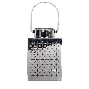 LANTERNA DECORATIVA EM ACO INOX PRATA 13,5CM X 13,5CM X 21CM