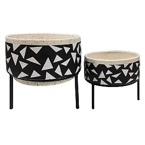 CJ. DE CACHEPOTS DE CERAMICA COM BASE DE METAL - 2PCS