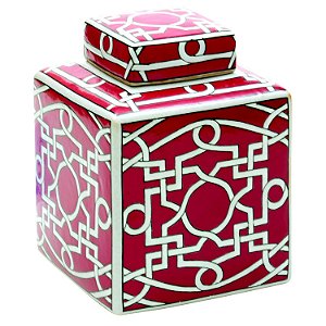 POTE DECORATIVO DE CERAMICA VERMELHO E BRANCO