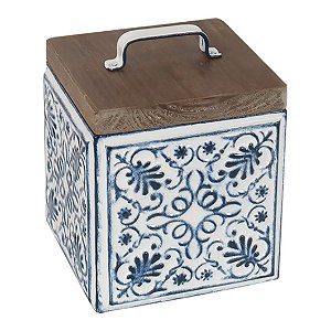 CAIXA DECORATIVA DE METAL E MADEIRA ESTILO PORTUGUES 14CM X
