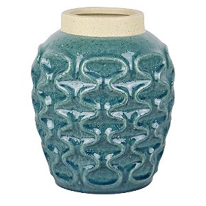 VASO DECORATIVO DE CERAMICA  AZUL TURQUESA 20,5CM X 25CM