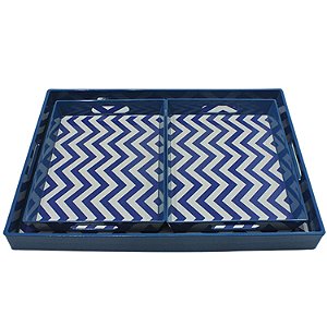 CJ DE BANDEJAS AZUL COM BRANCO - 3 PCS - G 48X35 P 29X22