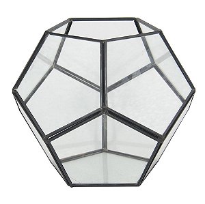 VASO GEOMETRICO DE METAL E VIDRO PRETA 14CM X 14CM X 12CM