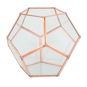 VASO GEOMETRICO DE METAL E VIDRO ROSE 14CM X 14CM X 12CM