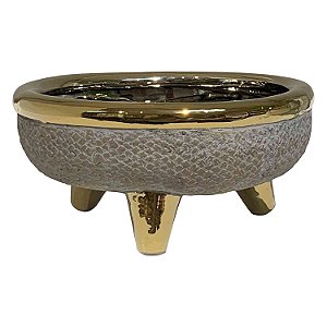 CACHEPOTS DE CERAMICA BEGE E DOURADO