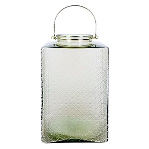 LANTERNA DE VIDRO COM ALCA DE METAL TRANSPARENTE