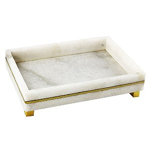 BANDEJA EM MARMORE BRANCO COM DETALHES DOURADOS 25CM X 15CM