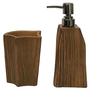 KIT PARA BANHEIRO DE RESINA MARROM ESTILO MADEIRA - 2PS