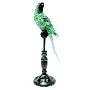 PASSARO DECORATIVO DE RESINA E METAL - VERDE AGUA