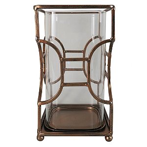 VASO DE VIDRO E METAL BRONZE 12CM X 12CM X 20,7CM