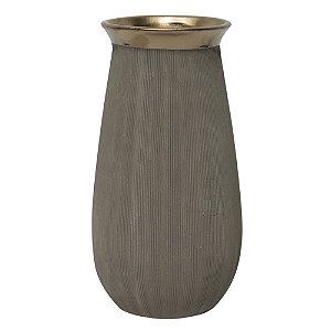 VASO DECORATIVO DE CERAMICA CINZA E DOURADO 15,50CM X 16,50C