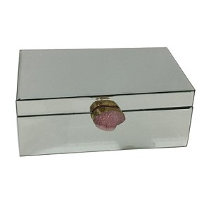 CAIXA DECORATIVA ESPELHADA COM PEDRA ROSA QUARTZO ROSA