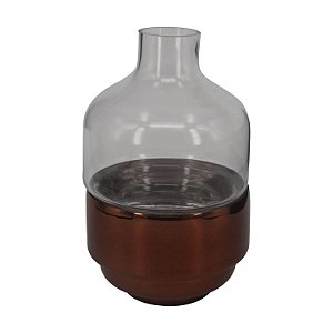 VASO DECORATIVO DE VIDRO COM BASE COBRE 15CM X 25CM