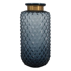 VASO DE VIDRO AZUL COM DETALHE DOURADO