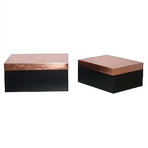 CJ. DE CAIXAS DE MADEIRA PRETO E BRONZE
