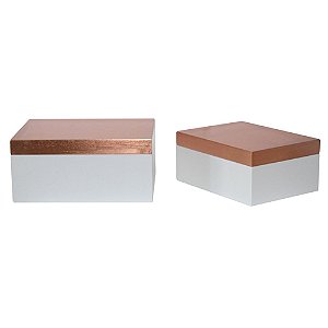 CONJ. DE CAIXAS DE MADEIRA BRANCA E BRONZE 2 PCS G 17,8CM