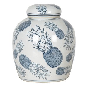 POTE DE PORCELANA AZUL CLARO  ABACAXI 17CM X 18CM