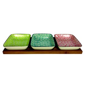 PETISQUEIRA DE BAMBOO E CERA MICA COM 3 BOWLS