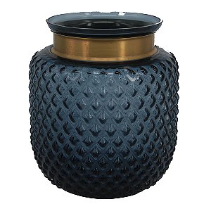 VASO DE VIDRO AZUL COM DETALHE DOURADO