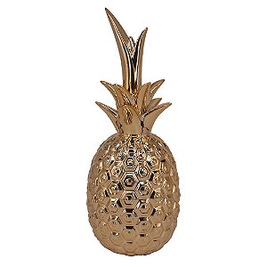 ABACAXI DECORATIVO DE CERAMICA DOURADO