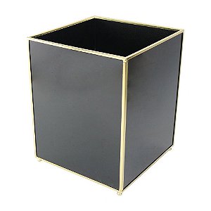 CESTO DE LIXO DE VIDRO PRETO E DOURADO