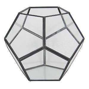 VASO GEOMETRICO DE METAL E VIDRO PRETA 18,5CM X 18,5CM X 15,
