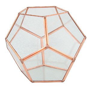 VASO GEOMETRICA DE METAL E VIDRO ROSE 18,5CM X 18,5CM X 15,5