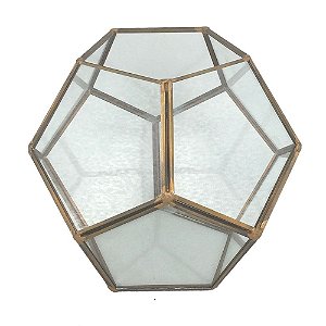 LANTERNA GEOMETRICA DE METAL E VIDRO DOURADA 18,5CM X 18,5CM