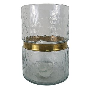VASO DE VIDRO COM DOURADO 15,5CM X 15,5CM X 22CM