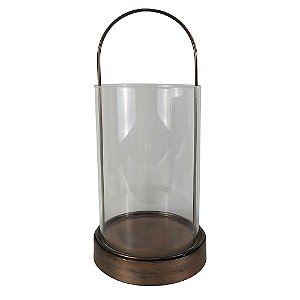 LANTERNA DE VIDRO E METAL BRONZE 15,5CM X 15,5CM X 35CM