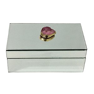 CAIXA DECORATIVA ESPELHADA COM PEDRA QUARTZO ROSA