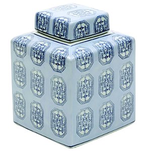 POTE DECORATIVO DE CERAMICA AZUL E BRANCO
