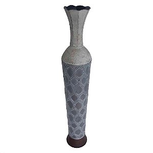 VASO DE CHAO DE METAL RUSTICO CINZA E AZUL