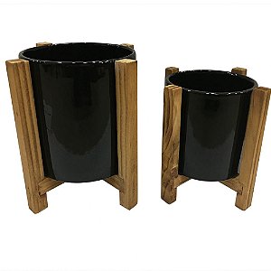 CONJ DE CACHEPOTS DE CERAMICA PRETO E MARROM  2 PECAS