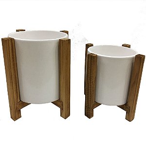 CONJ DE CACHEPOTS DE CERAMICA BRANCO E MARROM  2 PECAS