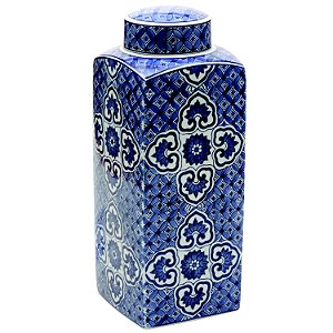 POTE DECORATIVO DE CERAMICA AZUL E BRANCO
