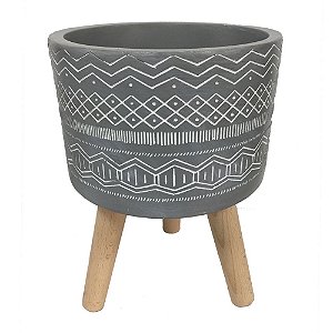 CACHEPOT DE CIMENTO COM BASE DE MADEIRA