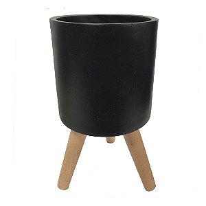 CACHEPOT DE CIMENTO COM BASE DE MADEIRA