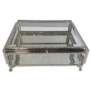 PORTA JOIA DE METAL E VIDRO  - 17X17X9.5 CM